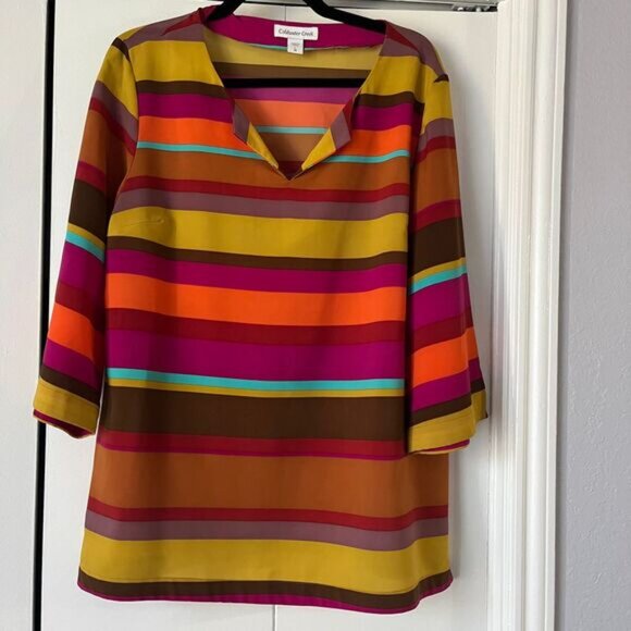 Colorful Striped‎ V-Neck Tunic Top 3/4 - Picture 3 of 4